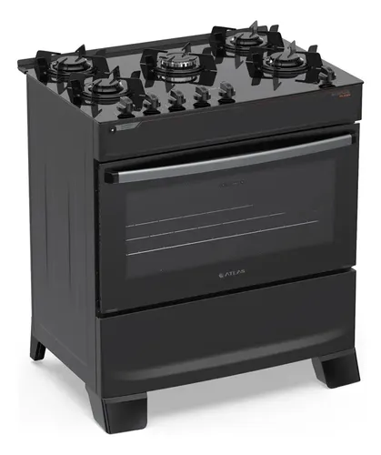 Fogão 5 Bocas Atlas Atenas Glass A Gás com Mesa de Vidro e Mega C...