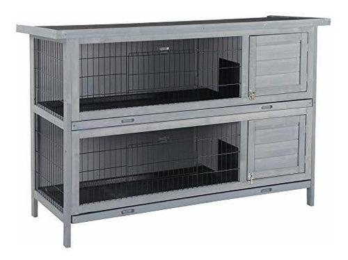 Pawhut 54  2-floor Rabbit Hutch Casa De Madera Para Mascotas