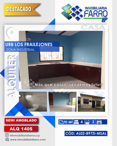 Imagen 1 de 11 de Se Alquila Casa En Los Frailejones Zona Industrial Al02-893zi-msal