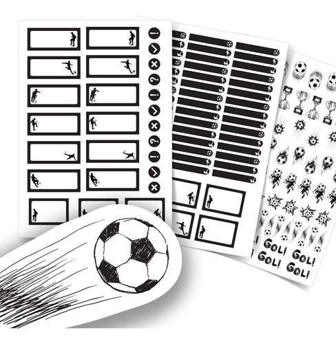 Etiquetas Personalizadas Escolares Futebol Preto Branco