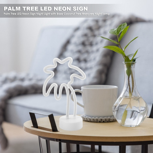 Luz Nocturna Led De Neón Con Forma De Palmera Con Base De Ár