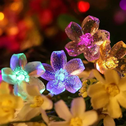 Guirnalda De Luces Solares Con Flores, Luces Impermeables