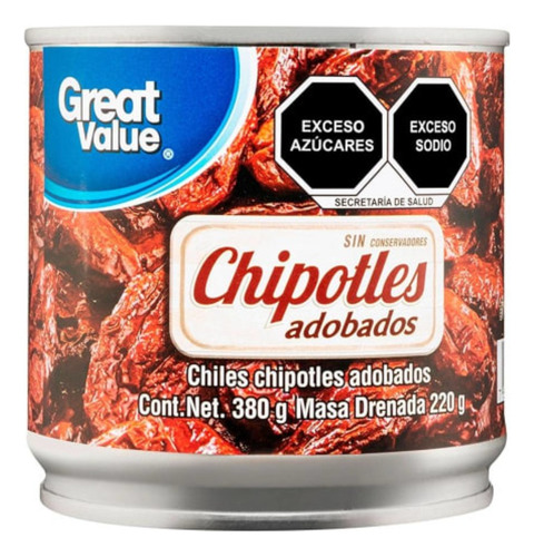 4 Pzas Chiles Chipotles Great Value Adobados 380 G