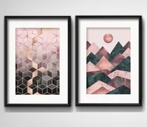 Comprar Set 2 Cuadro Abstracto Rose Gold Escandinavo Arte Paspartú