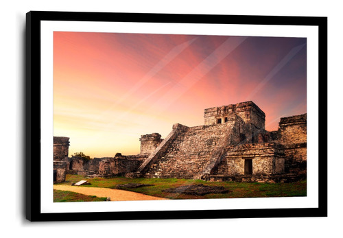 Cuadro Poliuretano Con Poster Templo Maya Tulum 45x70cm