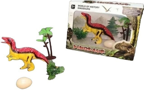 Figura Dinosaurio 20 Cm + Huevo Y Plantas - Dinosaur