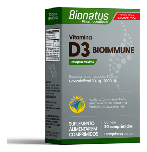 Kit 4 Vitamina D3 2000ui Bioimmune 30 Comprimidos - Bionatus Sem Sabor