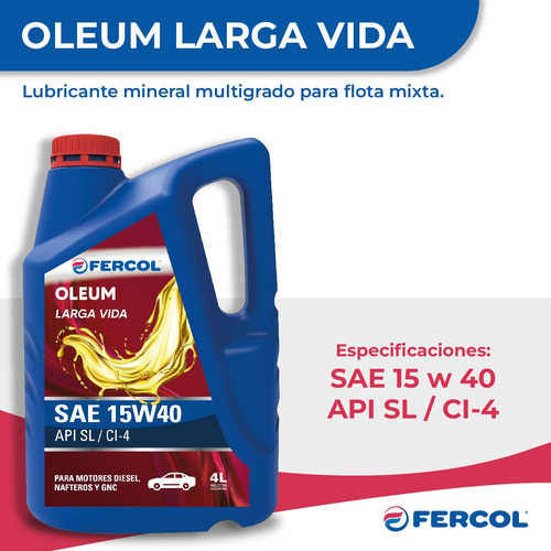Aceite Larga Vida Multigrado 15w40 4 L Nafta Diesel Gnc