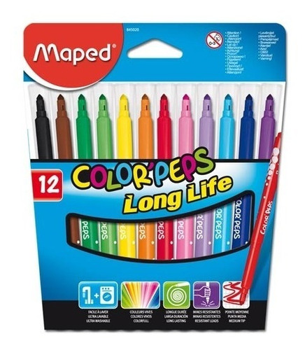 Imagen 3 de 10 de Marcadores Maped Color Peps Long Life X 12 Estuche Colores