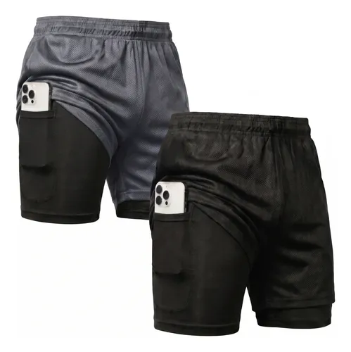 Kit 2 Bermuda 2 Em 1 Short Duplo Masculina Academia Corrida