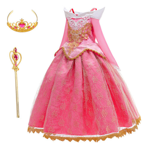 #3pcs /set Vestido De Princesa Aurora De Manga Larga Con Hom .