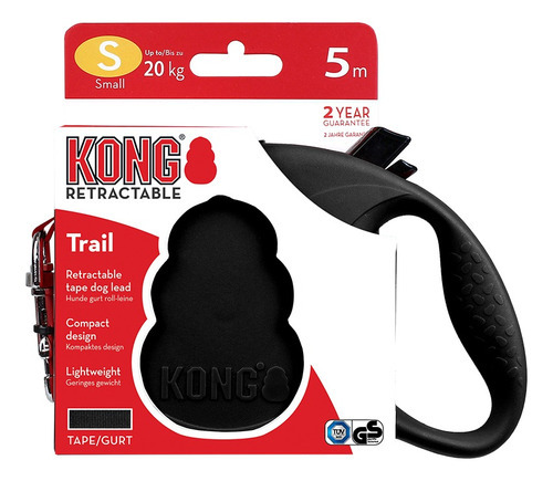 Guia Retrátil Kong Trail 5m Preto Pequeno - Cães Ate 20kg