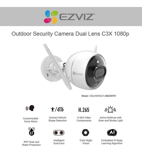 Imagen 5 de 10 de Camara Ip Ezviz Cv310 C3x 1080p Wifi Audio Alarma Color 24hs