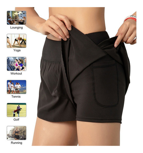 Pantalones Cortos De Running Para Mujer 2 En 1 Con Bolsillo