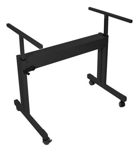 Mesa Ergonômica Regulável Manivela Tampo Corten Com Rodinhas Cor Preto