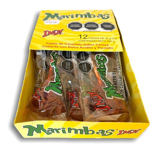 Dulces Marimba Indy Paleta Caramelo Cereza Chile 12pz 420g