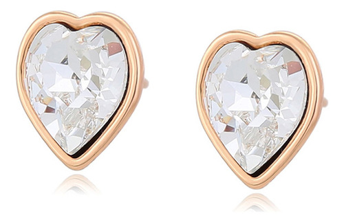 Aretes Oro 18k Lam Swarovski Blanco Broquel Corazon Hermosos