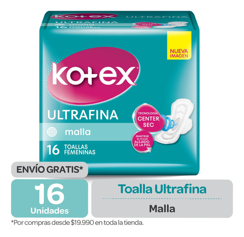 Toalla Femenina Kotex Ultrafina Malla C/a -  16 Uds.