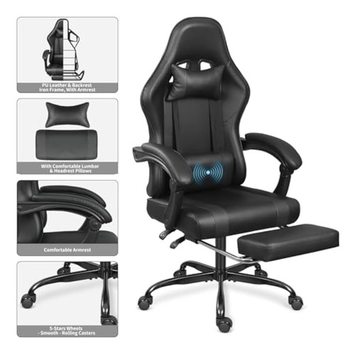 Silla Gaming Con Reposapiés Y Masaje Lumbar