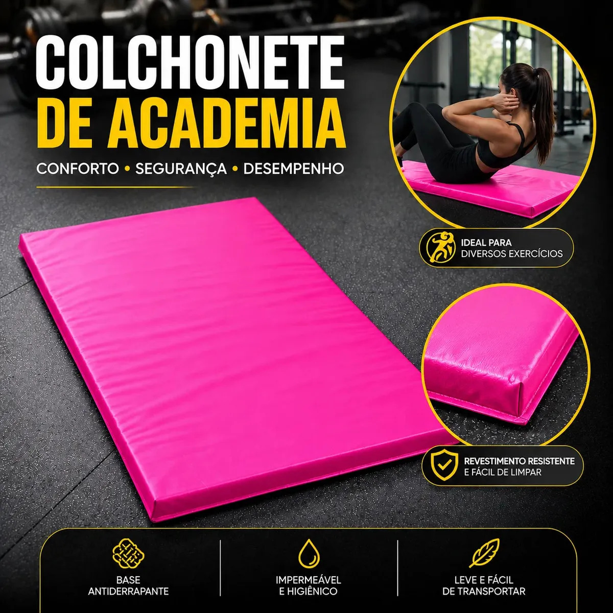 Colchonete Profissional Rosa Academia Exercicios tapete yoga funcional pilates treinar em casa da Bpf equipamentos e acessórios