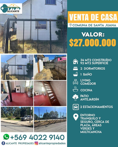 Casa En Venta Acepta Subsidio De 2 Dorm. En Santa Juana