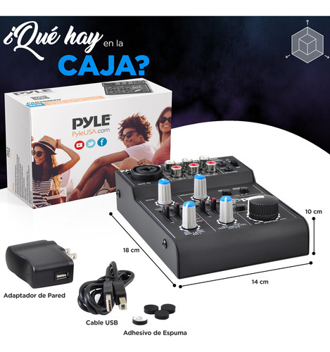 Mezcladora De Audio 5 Canales Pyle Pad20mxu Dj Aux Xlr Rca