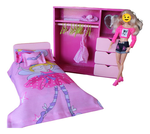 Muebles De Madera Para Muñecas - Camita Y Closet 1:6