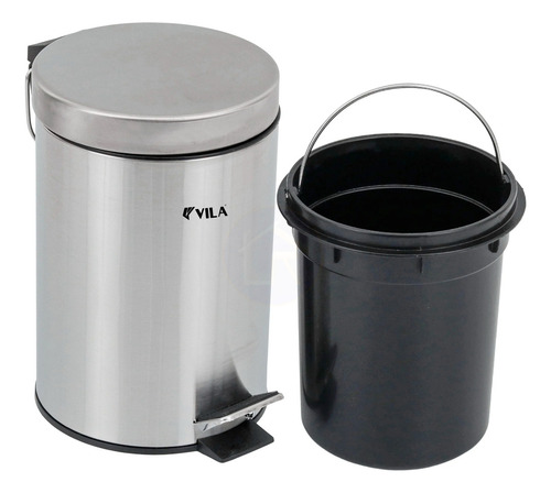 Lixeira Com Pedal 12 Litros Aço Inox E Balde Removível Vila Cor Cromado