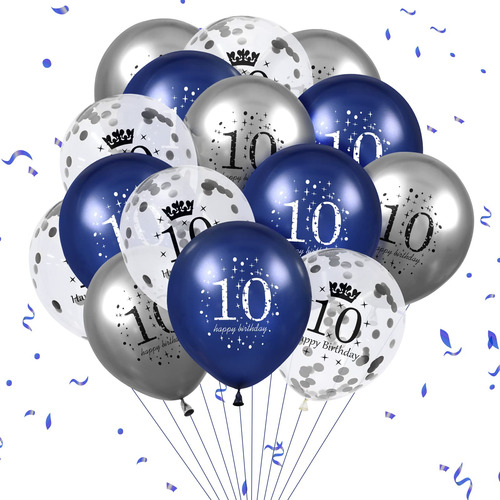 Globo Cumpleaño Numero 10 15 Azul Marino Plateado Para Niño