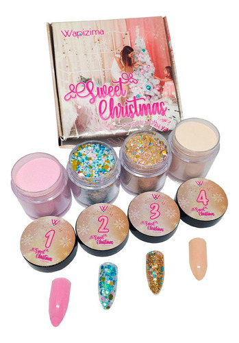 Coleccion Polvo Acrilico Para Uñas, 4 Pzas Wapizima Color Sweet Christmas