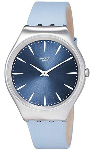 Swatch Syxs118 Reloj De Piel Con Esfera De Color Azul Claro