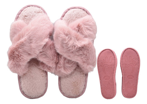 Pantuflas Mujer Peluche Cruzadas Dama Invierno Del 36 A 39