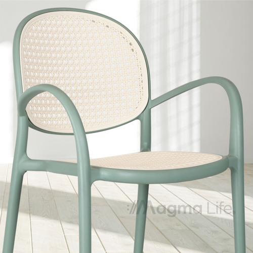 Magma Life Sillas para Comedor Centauri: Juego de 4 Elegantes Sillas de Plástico de Polipropileno Resistente y Descansabrazos ¡Estilo y Durabilidad en Perfecta Armonía! (Verde con Beige)