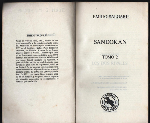 Sandokan Tomo 2 Emilio Salgari. (Usado)