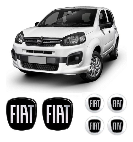 Kit Completo Emblemas Fiat Uno Novo Black Piano Resinado