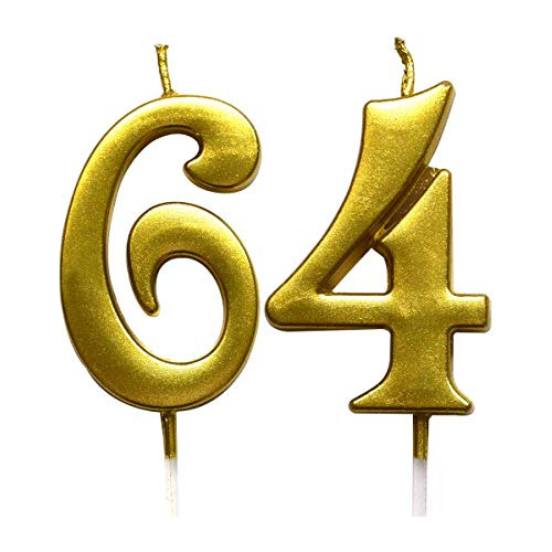 Vela Numérica Dorada De 64 Cumpleaños, Número 64, Ve...