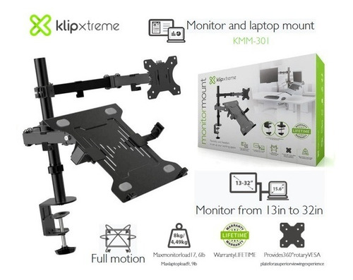 Imagen 1 de 5 de Rack Monitor 13''-32''/8kg Y Laptop 15.6''/4.5kg Klip Xtreme