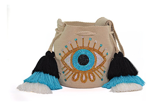 Mochila Wayuu Mediana Original Ojo Decorada  100% A Mano