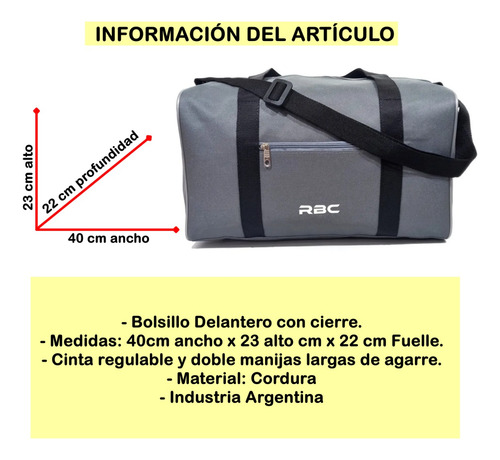 Imagen 4 de 4 de Bolso De Mano Chico Diario Viaje Gym Reforzado Impermeable