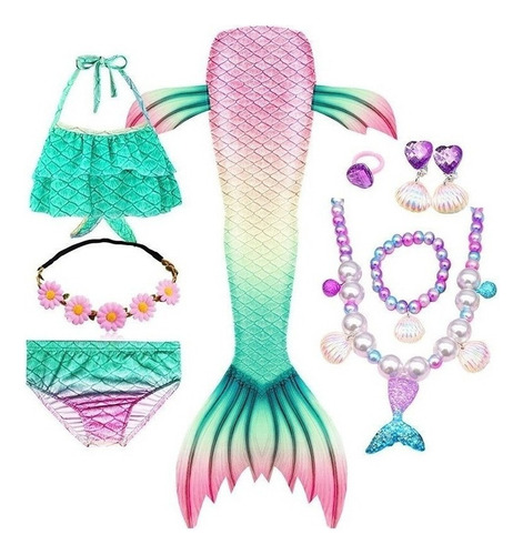 Kit De Cola De Sirena Con Bikini Sin Monoaleta De Niños