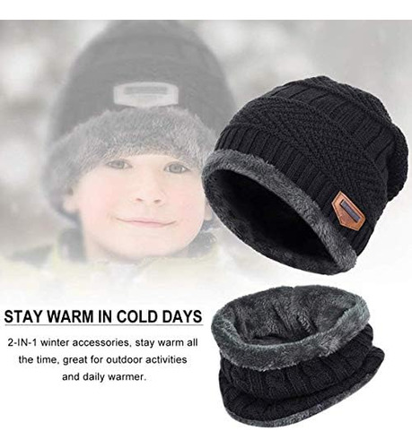 Chapéu De Inverno Preto Infantil, Conjunto De Cachecol Circ