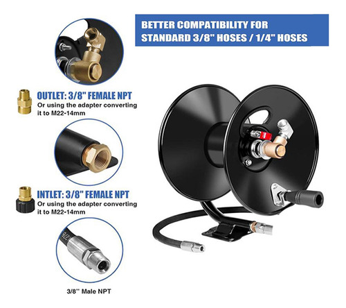 Pressure Washer Hose Reel 100 Ft 3/8 Npt Accessories For