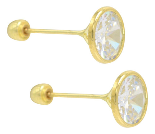 Par Aretes | Broqueles Bisel Zirconia De 6mm En Oro De 10k