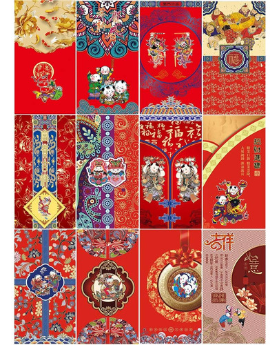 36 Peças Envelopes Vermelhos Chineses Elemento Chinês Pacote