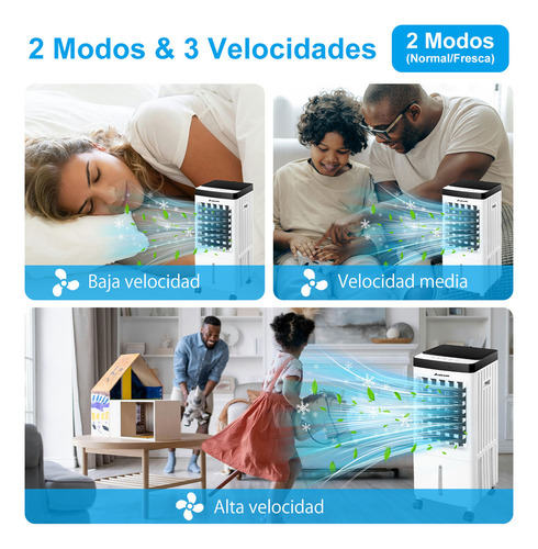 Auskang Aire Acondicionado Portátil 10L - 4 en 1 Enfriador de Aire,Ventilador de Frío Portátil Silencioso con 3 Cajas de Hielo,Control Remoto y Temporizador para Dormitorio Habitación Oficina