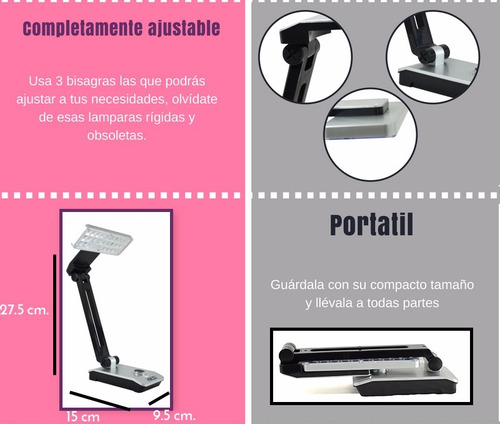 Imagen 4 de 6 de Lampara De Escritorio Recargable Led Lamp Plegable 2 Colores