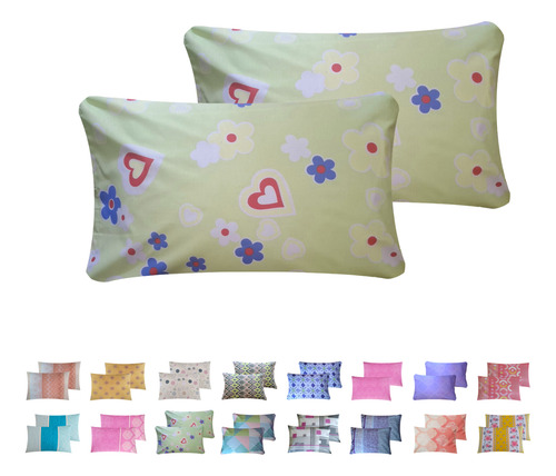 2 Fundas Para Almohada Standar De Algodón Estampada Calidad Verde Flores Estampado
