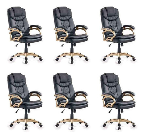 Conjunto Com 6 Cadeiras De Escritório Giratórias Clark Pr... Cor Preto