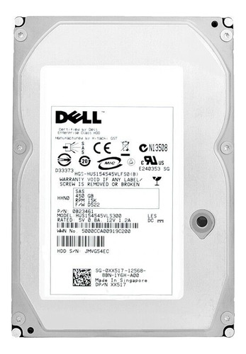 Hd Sas Dell 450gb 15k 3.5 0xx517 Xx517 Hus154545vls300 (Recondicionado)