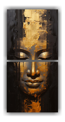 140x70cm Cuadros Abstractos Oro Y Negro Rostro Feliz Buddha